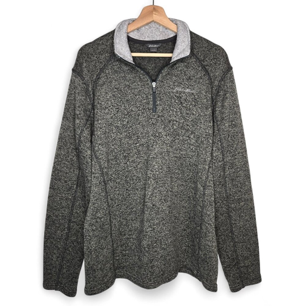 Eddie Bauer Classic Fit Cardigan Sweater‎ Men's Heather Grey Cream Quarter Zip L